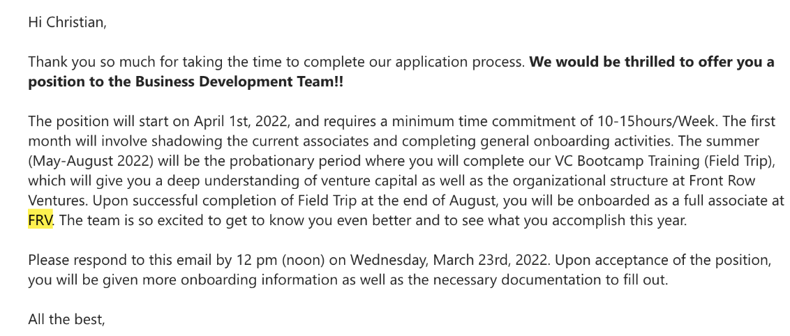 FRV Acceptance